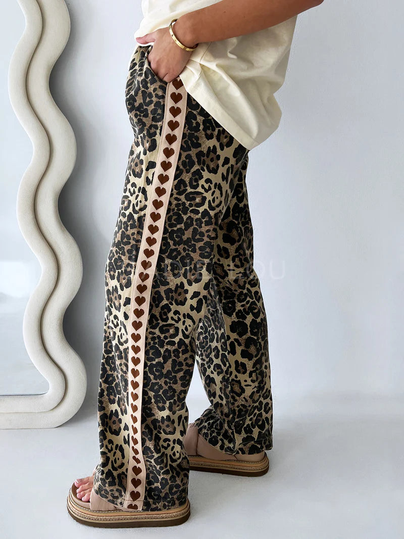 LEOPARD HEART PANTS BROWN & BEGIE