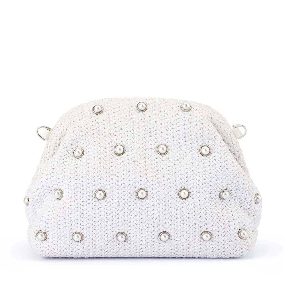 KAIA STUDDED WOVEN CLUTCH - White