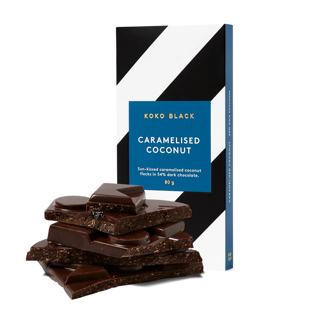 Caramelised Coconut | 80g
Dark Chocolate Block