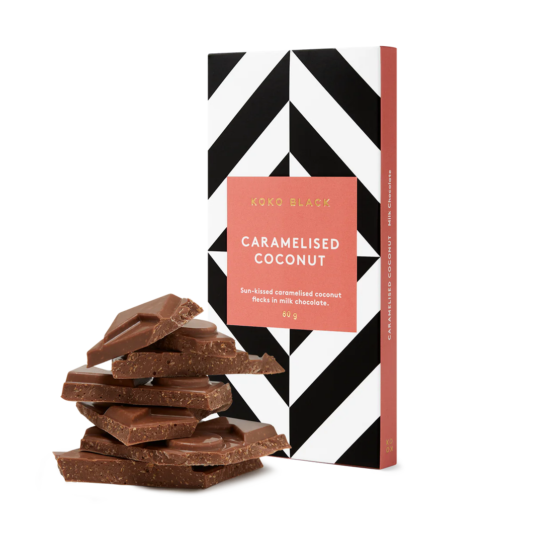 Caramelised Coconut | 90g
Milk Chocolate Block